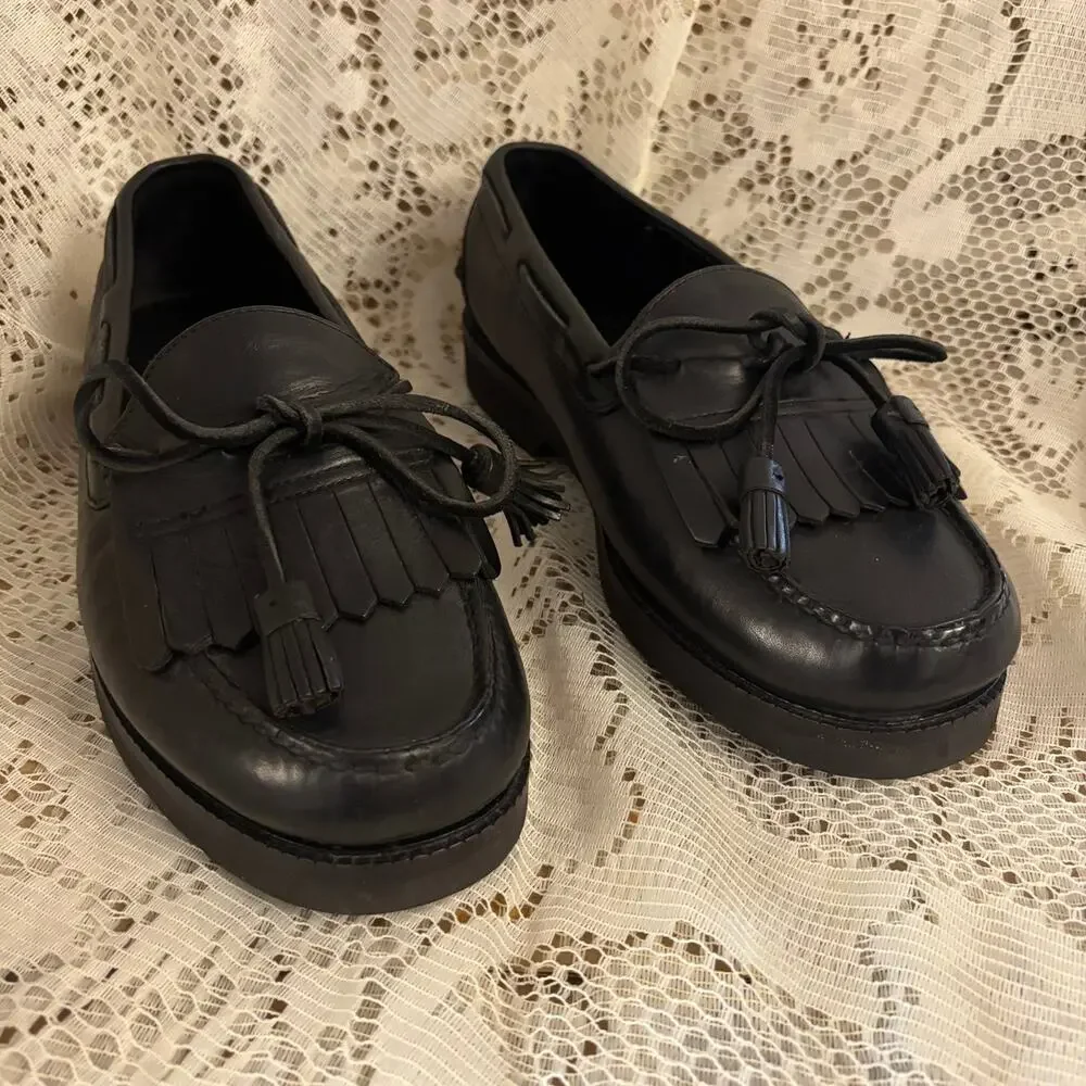 Cabela's Men's US 10.5 Black Leather Tassel And Kiltie Fringe Loafers Shoes
